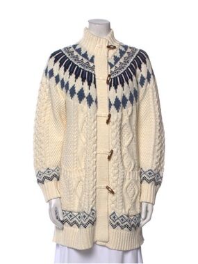 Polo Ralph Lauren Cable Knit Toggle Sweater Cardigan with Blue Fair Isle Yoke